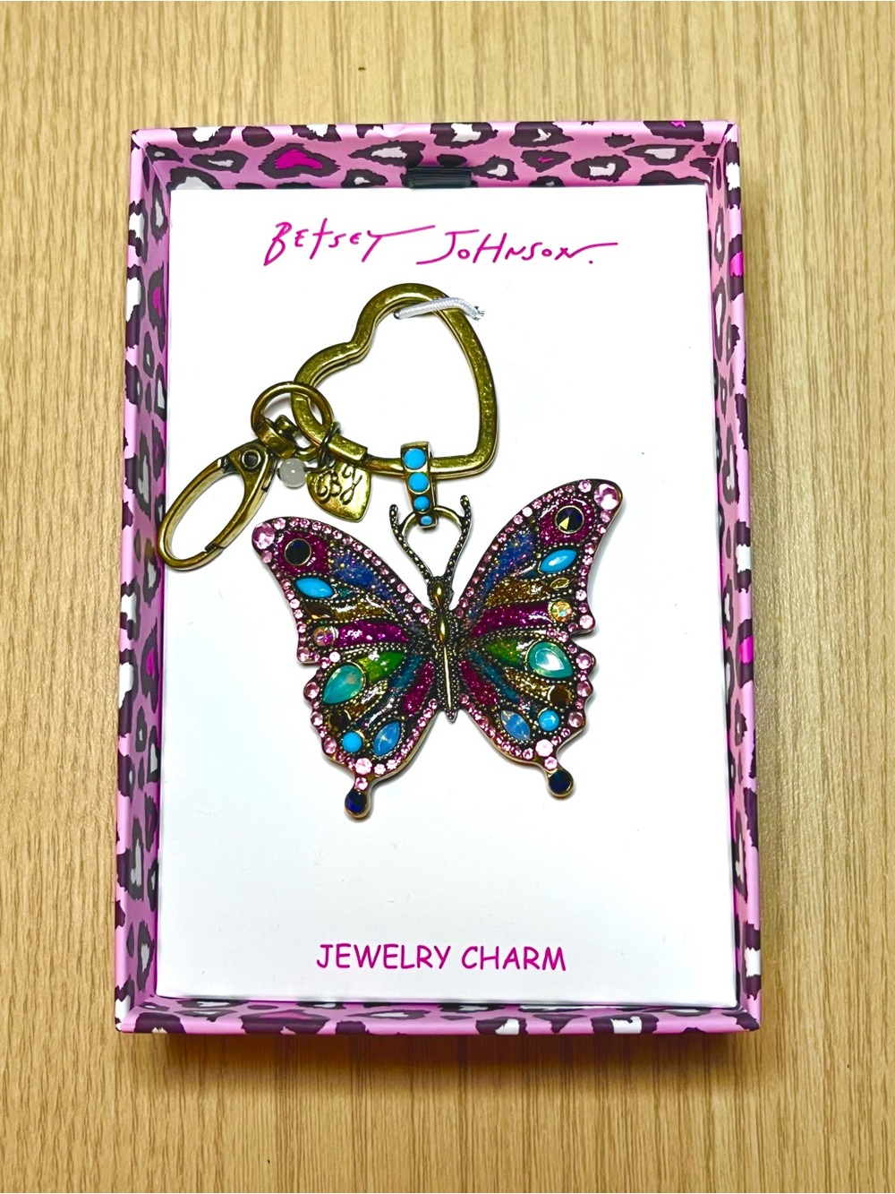 Betsey Johnson Multicolor Pink Blue Green Butterfly Charm Keychain
